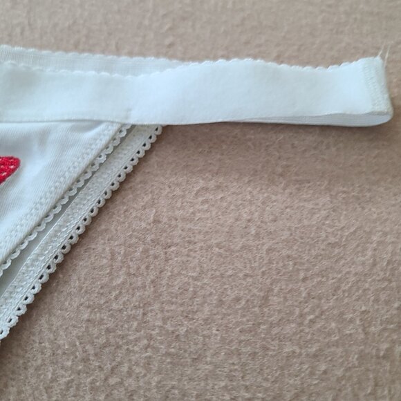 Anthropologie Embroidered Strawberry Thong Panty S White LyreBird CottonCloud - Picture 7 of 8